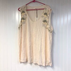 Solitaire Cream Embroidered Women's Tank Top 1X NWT Loose Fit